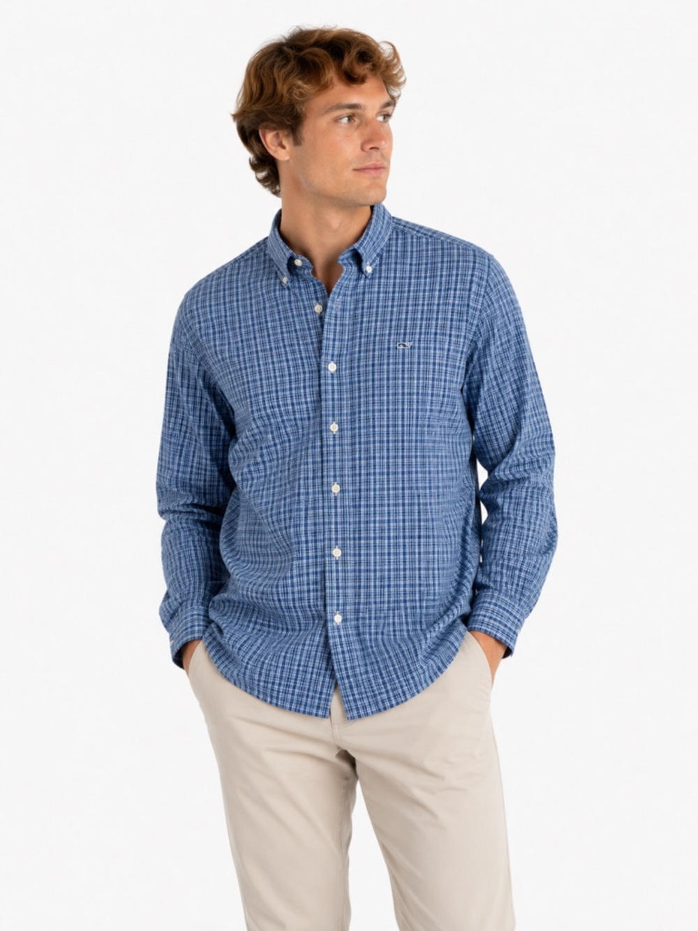 Vineyard Vines Whale Shirt Mens Medium Blue Plaid Button-Down Preppy Casualcore